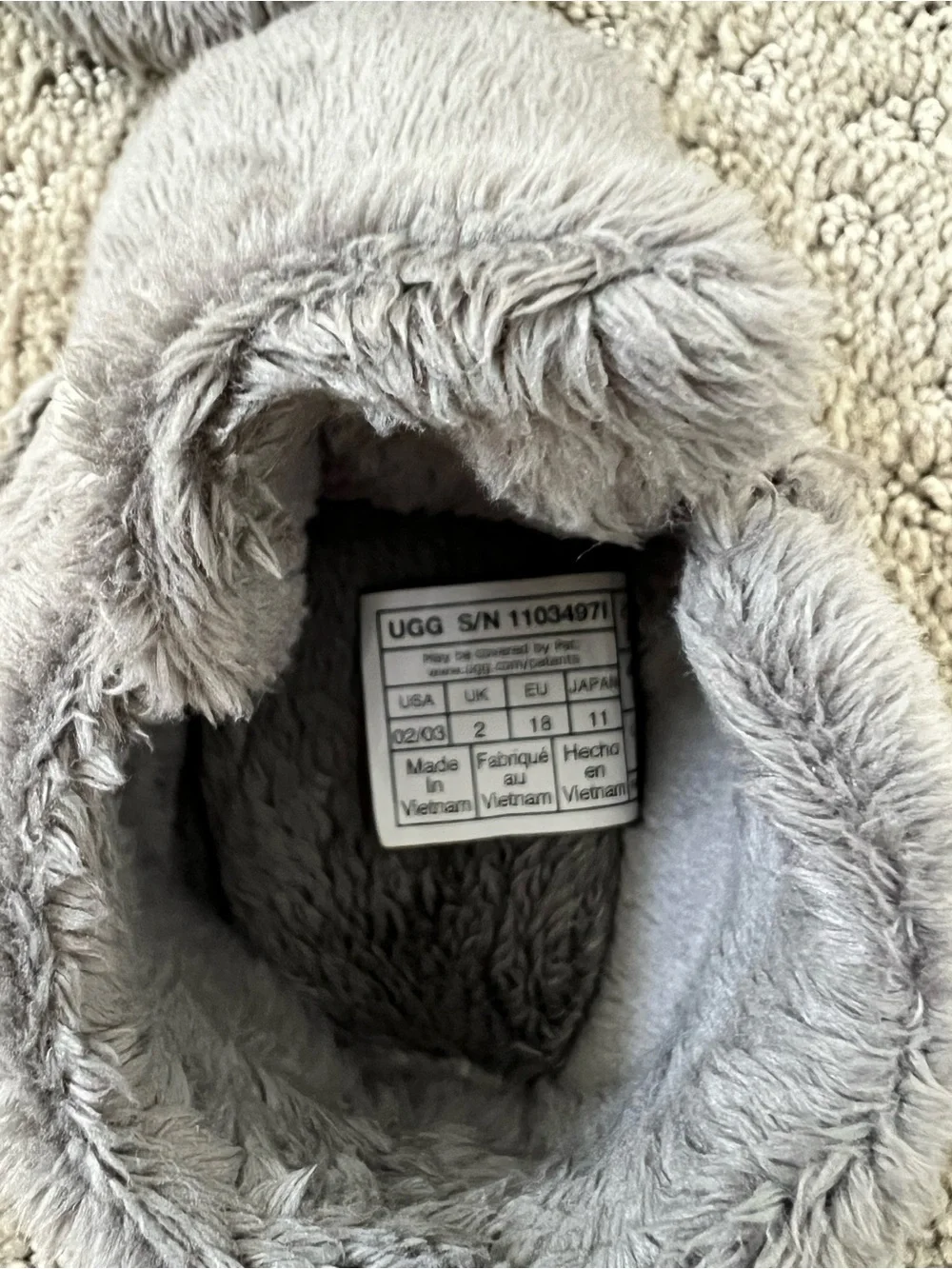 UGG Light Gray Plush Baby Clog